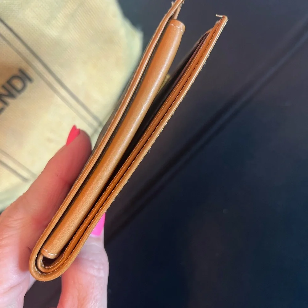 Fendi Striped Wallet with Tan Trim